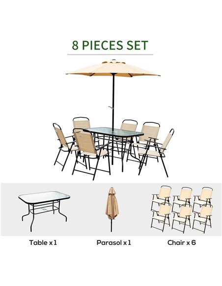 Outsunny 8 Pcs Dining Set W/Umbrella, Textilene-Beige  - pic 14909 | FastDaddyshop
