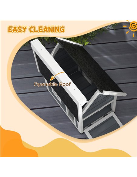 PawHut Outdoor Cat House, Wooden Feral Cat Shelter, with Openable Asphalt Roof, Three Doors - Grey - pic 149091 | FastDaddyshop