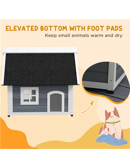 PawHut Outdoor Cat House, Wooden Feral Cat Shelter, with Openable Asphalt Roof, Three Doors - Grey - pic 149094 | FastDaddyshop