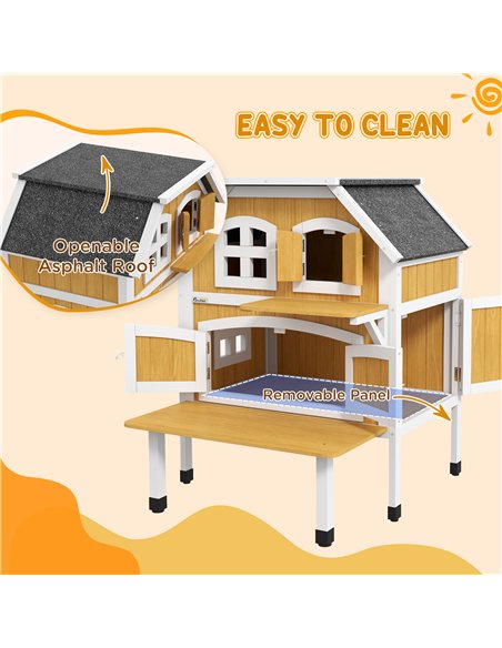 PawHut Outdoor Cat Shelter 2 Tiers Wooden Feral Cat House with Openable Asphalt Roof, Escape Doors, Terrace, for 1-2 Cats - pic 149099 | FastDaddyshop