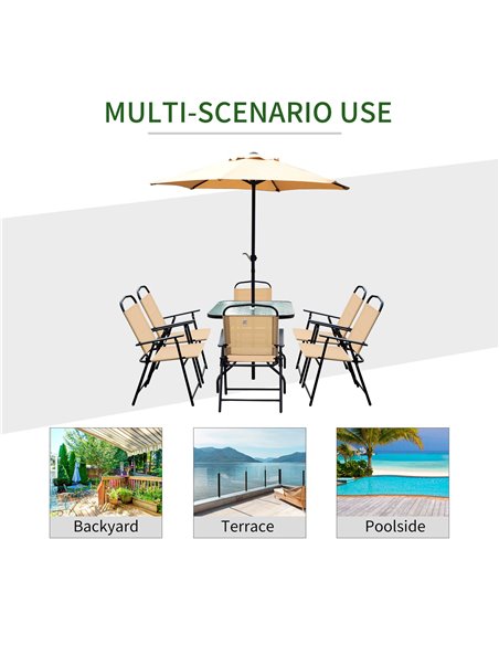 Outsunny 8 Pcs Dining Set W/Umbrella, Textilene-Beige  - pic 14910 | FastDaddyshop