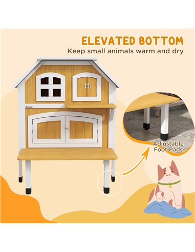 PawHut Outdoor Cat Shelter 2 Tiers Wooden Feral Cat House with Openable Asphalt Roof, Escape Doors, Terrace, for 1-2 Cats