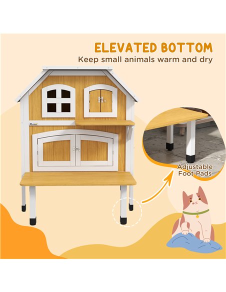 PawHut Outdoor Cat Shelter 2 Tiers Wooden Feral Cat House with Openable Asphalt Roof, Escape Doors, Terrace, for 1-2 Cats - pic 149102 | FastDaddyshop