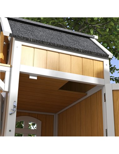 PawHut Outdoor Cat Shelter 2 Tiers Wooden Feral Cat House with Openable Asphalt Roof, Escape Doors, Terrace, for 1-2 Cats