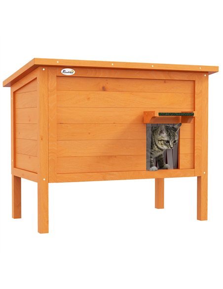PawHut Feral Cat House, Wooden Insulated with Removable Floor, Water-Resistant Openable Roof - Orange - pic 149105 | FastDaddyshop