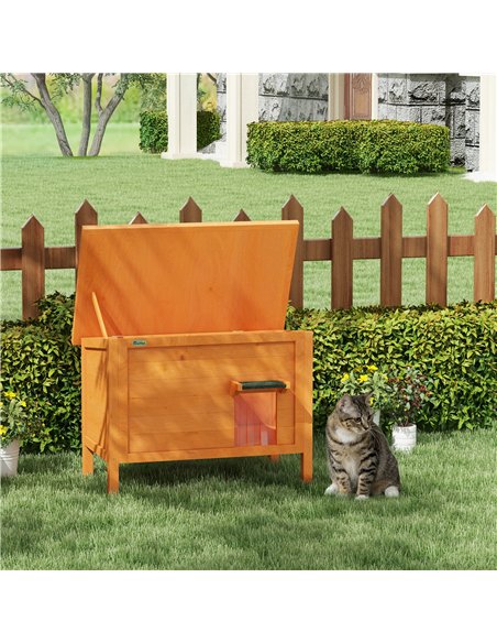 PawHut Feral Cat House, Wooden Insulated with Removable Floor, Water-Resistant Openable Roof - Orange - pic 149106 | FastDaddyshop