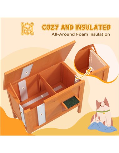 PawHut Feral Cat House, Wooden Insulated with Removable Floor, Water-Resistant Openable Roof - Orange