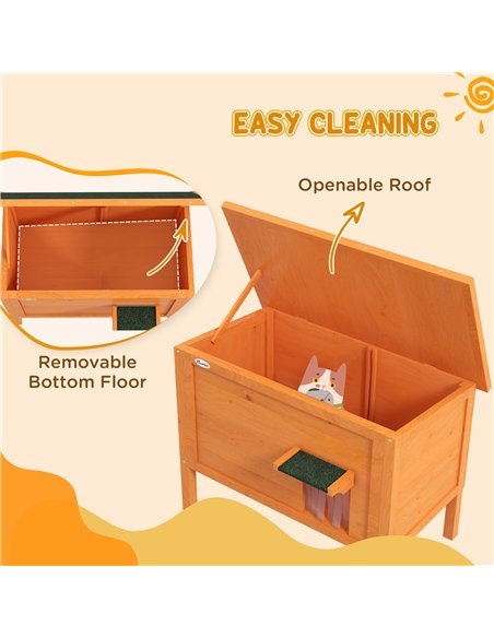 PawHut Feral Cat House, Wooden Insulated with Removable Floor, Water-Resistant Openable Roof - Orange - pic 149109 | FastDaddyshop