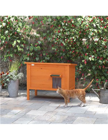 PawHut Feral Cat House, Wooden Insulated with Removable Floor, Water-Resistant Openable Roof - Orange