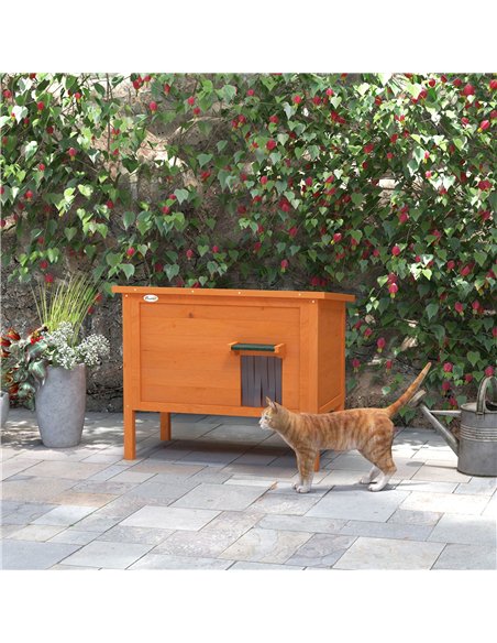 PawHut Feral Cat House, Wooden Insulated with Removable Floor, Water-Resistant Openable Roof - Orange - pic 149113 | FastDaddyshop