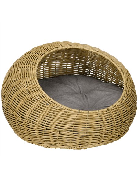 PawHut Wicker Cat House with Washable Cushion for Indoor Cats, Light Brown - pic 149114 | FastDaddyshop