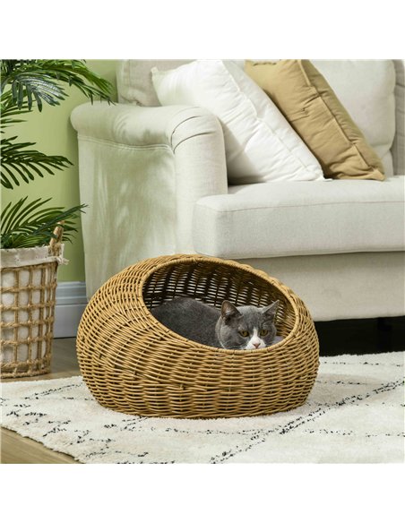 PawHut Wicker Cat House with Washable Cushion for Indoor Cats, Light Brown - pic 149115 | FastDaddyshop