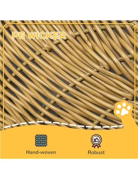 PawHut Wicker Cat House with Washable Cushion for Indoor Cats, Light Brown - pic 149118 | FastDaddyshop