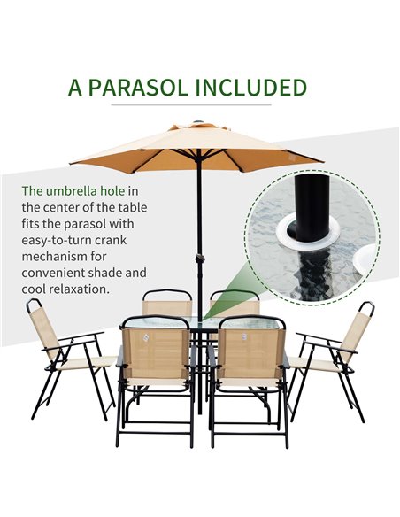 Outsunny 8 Pcs Dining Set W/Umbrella, Textilene-Beige  - pic 14912 | FastDaddyshop