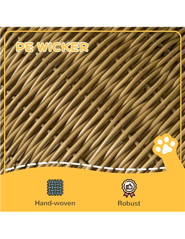 PawHut Elevated Design Wicker Cat House with Washable Cushion, Light Brown