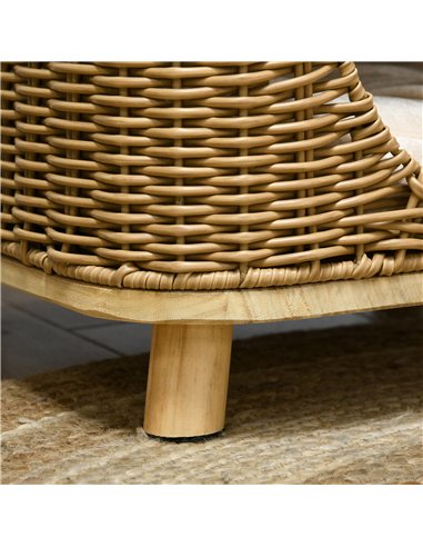 PawHut Elevated Design Wicker Cat House with Washable Cushion, Light Brown