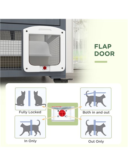 PawHut Cat House, Wooden Outdoor Catio Cat Enclosure on Wheels, Wooden Kitty Cage with Platforms, Hammock, Light Grey - pic 149137 | FastDaddyshop