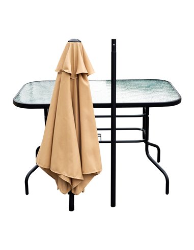 Outsunny 8 Pcs Dining Set W/Umbrella, Textilene-Beige 