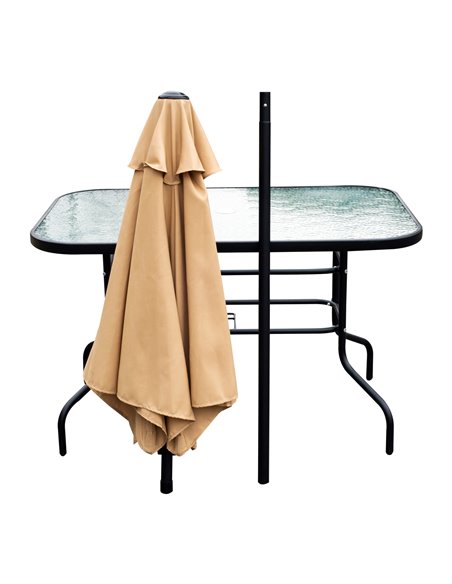 Outsunny 8 Pcs Dining Set W/Umbrella, Textilene-Beige  - pic 14914 | FastDaddyshop