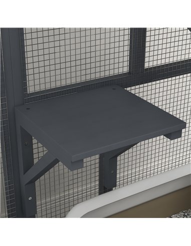 PawHut Cat House, Wooden Outdoor Catio Cat Enclosure on Wheels, Wooden Kitty Cage with Platforms, Hammock, Light Grey