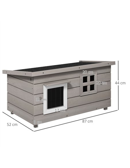 PawHut Wooden Outdoor Cat House, Elevated Cat Shelter Kennel, Pet Play House with Openable Top, Asphalt Roof, Window, Grey - pic 149143 | FastDaddyshop