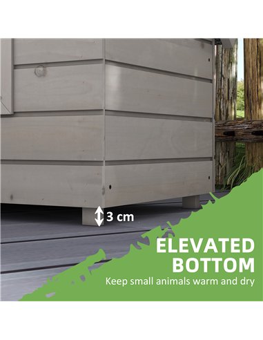 PawHut Wooden Outdoor Cat House, Elevated Cat Shelter Kennel, Pet Play House with Openable Top, Asphalt Roof, Window, Grey