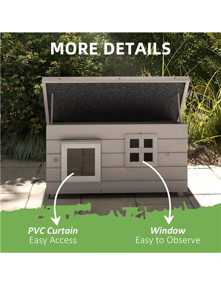 PawHut Wooden Outdoor Cat House, Elevated Cat Shelter Kennel, Pet Play House with Openable Top, Asphalt Roof, Window, Grey - pic 149146 | FastDaddyshop
