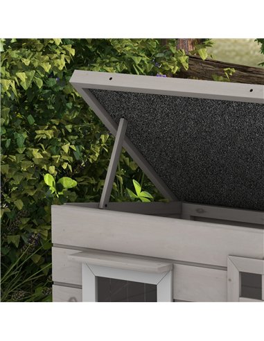 PawHut Wooden Outdoor Cat House, Elevated Cat Shelter Kennel, Pet Play House with Openable Top, Asphalt Roof, Window, Grey