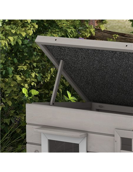 PawHut Wooden Outdoor Cat House, Elevated Cat Shelter Kennel, Pet Play House with Openable Top, Asphalt Roof, Window, Grey - pic 149148 | FastDaddyshop