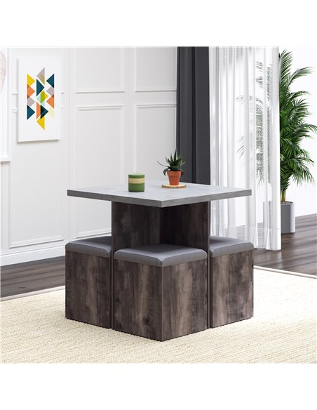 Homcom Indoor Outdoor 5PC Dining Wooden Set with 4 Storage Stools, Space Saving Design - pic 14915 | FastDaddyshop