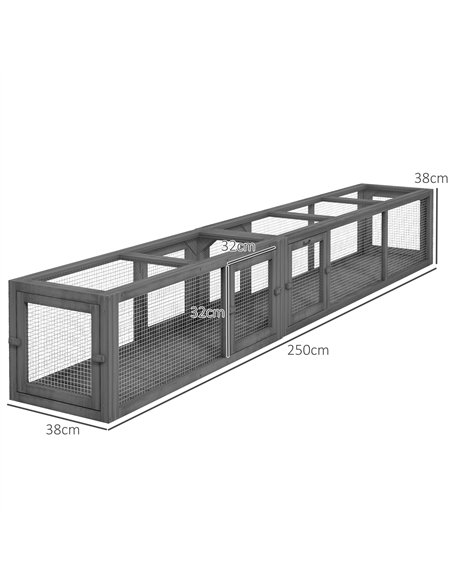 PawHut Cat Tunnel, 250cm Extra Long Wooden Cat Play Tunnel with 8 Doors, L-shape/Rectangle, Outdoor Cat Enclosure, Dark Grey - pic 149152 | FastDaddyshop