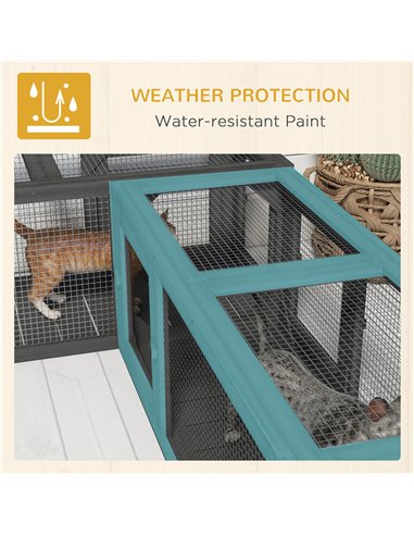 PawHut Cat Tunnel, 250cm Extra Long Wooden Cat Play Tunnel with 8 Doors, L-shape/Rectangle, Outdoor Cat Enclosure, Dark Grey