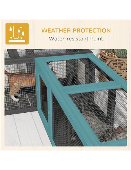 PawHut Cat Tunnel, 250cm Extra Long Wooden Cat Play Tunnel with 8 Doors, L-shape/Rectangle, Outdoor Cat Enclosure, Dark Grey - pic 149157 | FastDaddyshop