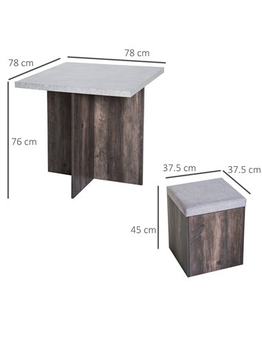 Homcom Indoor Outdoor 5PC Dining Wooden Set with 4 Storage Stools, Space Saving Design