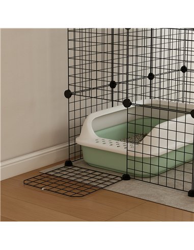 PawHut Steel Wire Cat Cage Indoor with Hammock, Ramps, Doors, DIY Cat Enclosure for 1-3 Cats, Black