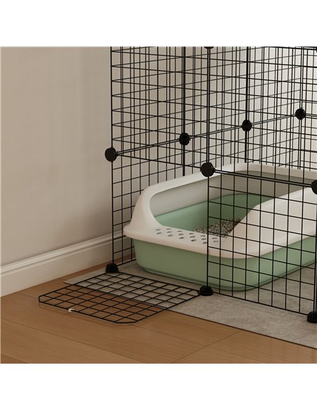 PawHut Steel Wire Cat Cage Indoor with Hammock, Ramps, Doors, DIY Cat Enclosure for 1-3 Cats, Black - pic 149167 | FastDaddyshop