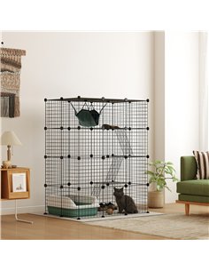 PawHut Four-Tier DIY Large Cat Cage with Hammock, Ramps, Five Doors, Indoor Use for 1-3 Cats, Black 2