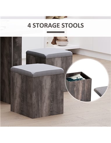 Homcom Indoor Outdoor 5PC Dining Wooden Set with 4 Storage Stools, Space Saving Design