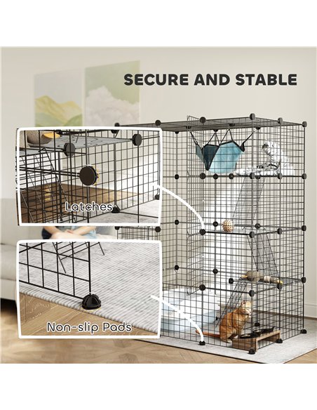 PawHut Four-Tier DIY Large Cat Cage with Hammock, Ramps, Five Doors, Indoor Use for 1-3 Cats, Black - pic 149175 | FastDaddyshop
