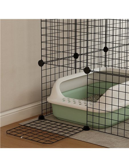 PawHut Four-Tier DIY Large Cat Cage with Hammock, Ramps, Five Doors, Indoor Use for 1-3 Cats, Black - pic 149176 | FastDaddyshop