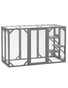 PawHut 71" Outdoor Wooden Cat House with Three Platforms, Large Door, Water-Resistant Roof, for Multiple Cats, Grey