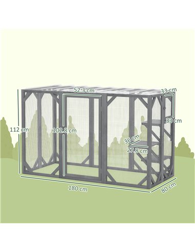 PawHut 71" Outdoor Wooden Cat House with Three Platforms, Large Door, Water-Resistant Roof, for Multiple Cats, Grey