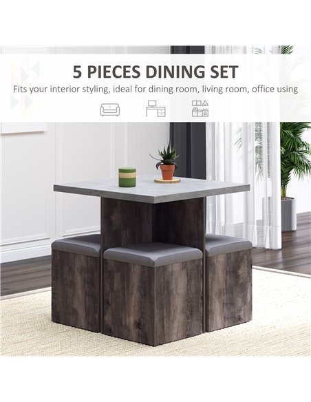 Homcom Indoor Outdoor 5PC Dining Wooden Set with 4 Storage Stools, Space Saving Design - pic 14918 | FastDaddyshop