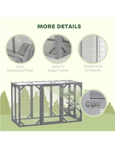 PawHut 71" Outdoor Wooden Cat House with Three Platforms, Large Door, Water-Resistant Roof, for Multiple Cats, Grey