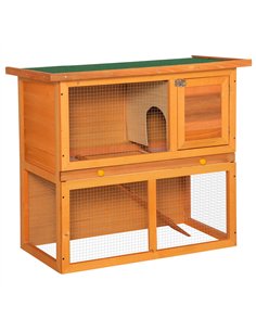 PawHut Rabbit Hutch Outdoor Guinea Pig Hutch Wooden Pet Cage Run 2-Tier with Opening Top, 90 x 45 x 80cm