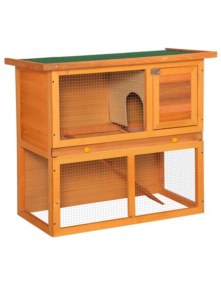 PawHut Rabbit Hutch Outdoor Guinea Pig Hutch Wooden Pet Cage Run 2-Tier with Opening Top, 90 x 45 x 80cm - pic 149186 | FastDaddyshop