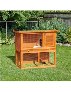PawHut Rabbit Hutch Outdoor Guinea Pig Hutch Wooden Pet Cage Run 2-Tier with Opening Top, 90 x 45 x 80cm 2