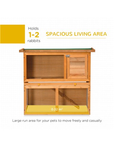 PawHut Rabbit Hutch Outdoor Guinea Pig Hutch Wooden Pet Cage Run 2-Tier with Opening Top, 90 x 45 x 80cm