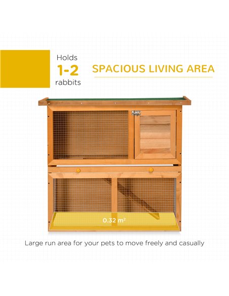 PawHut Rabbit Hutch Outdoor Guinea Pig Hutch Wooden Pet Cage Run 2-Tier with Opening Top, 90 x 45 x 80cm - pic 149189 | FastDaddyshop