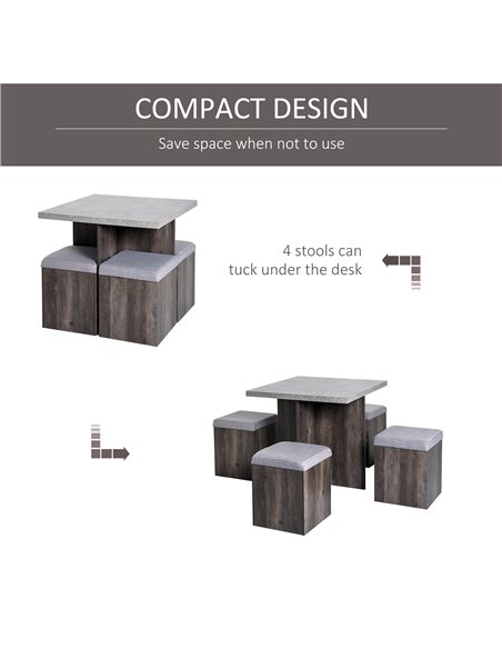 Homcom Indoor Outdoor 5PC Dining Wooden Set with 4 Storage Stools, Space Saving Design - pic 14919 | FastDaddyshop